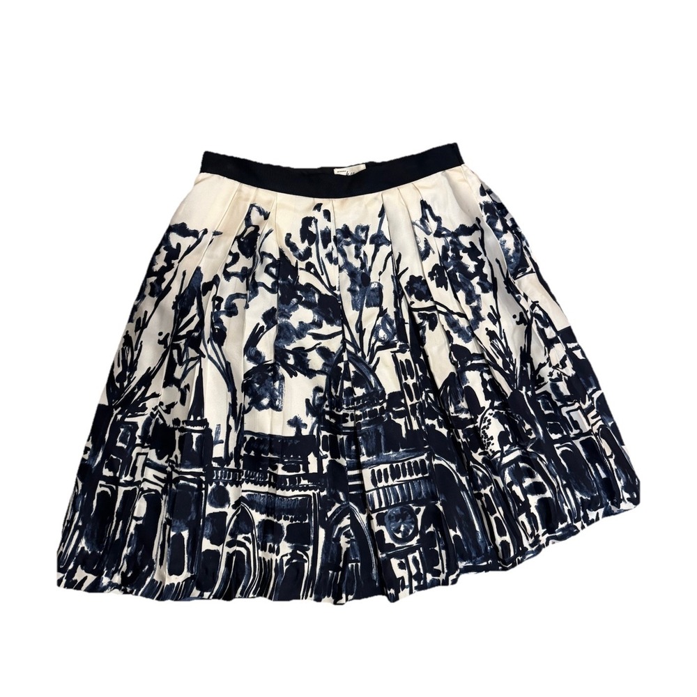Milly Skirt Blue Silk Paris Italy Europe Street Pleated Art To Wear Skirt‎ 8 USA